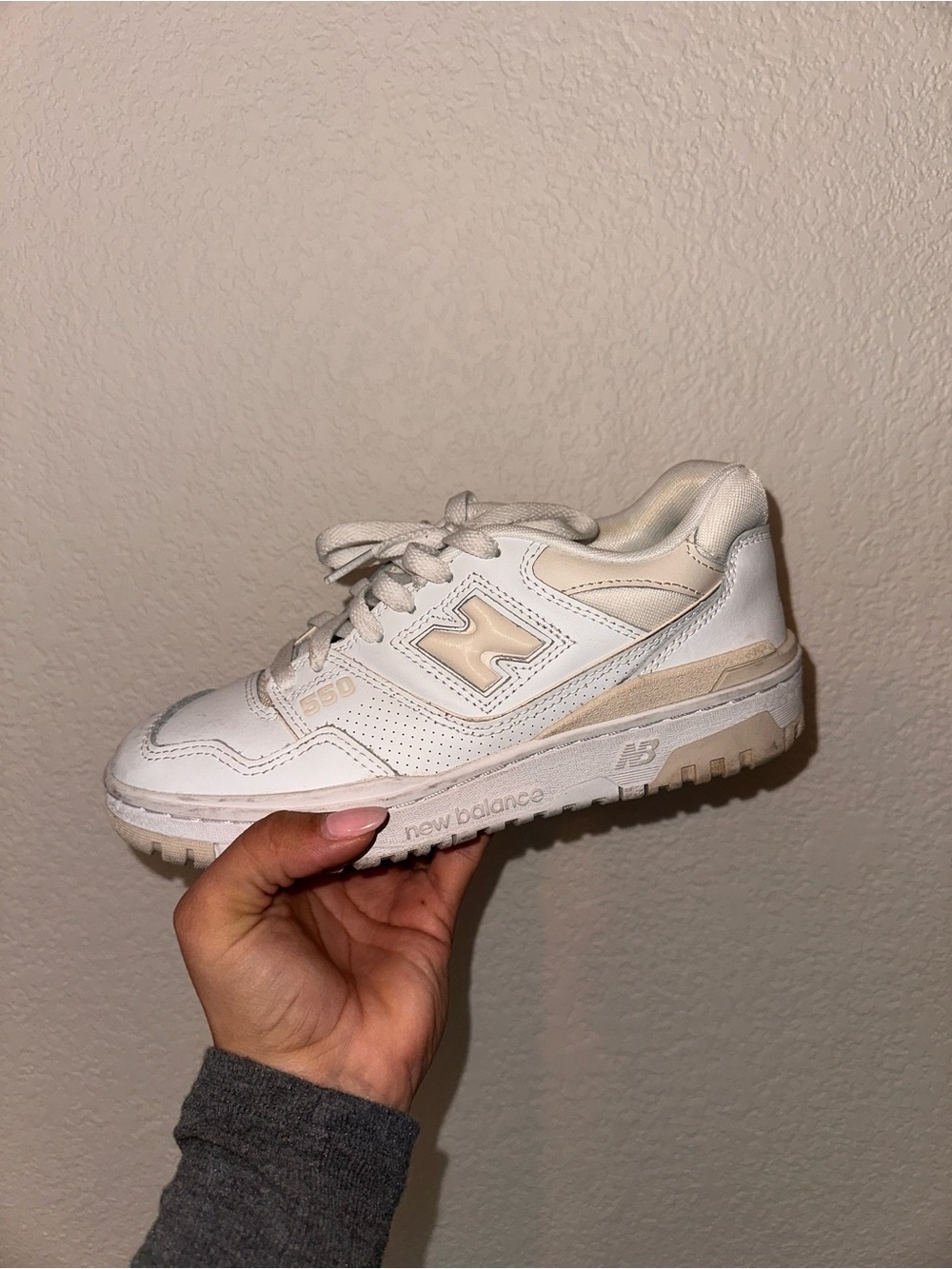 New Balance White and Cream 550 Low-Top Sneakers